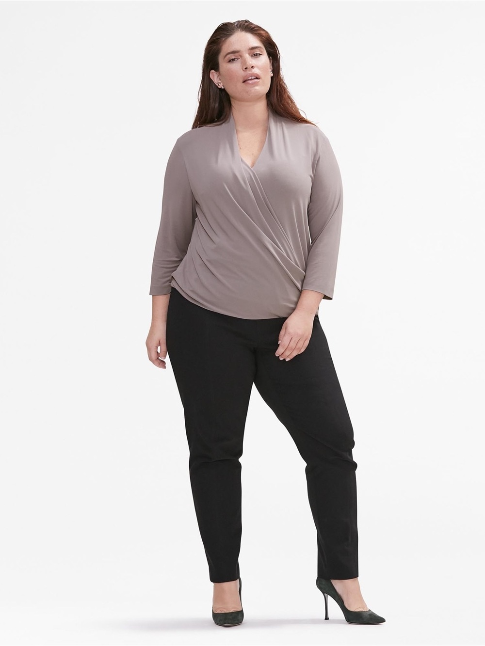 MM.LaFleur Taupe Wrap Surplice Top